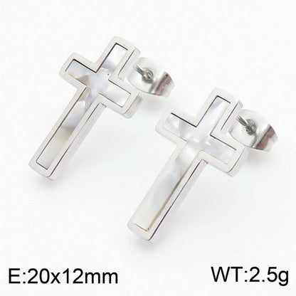 Vacation Cross Titanium Steel Plating Inlay Shell 18k Gold Plated Bracelets Earrings Necklace