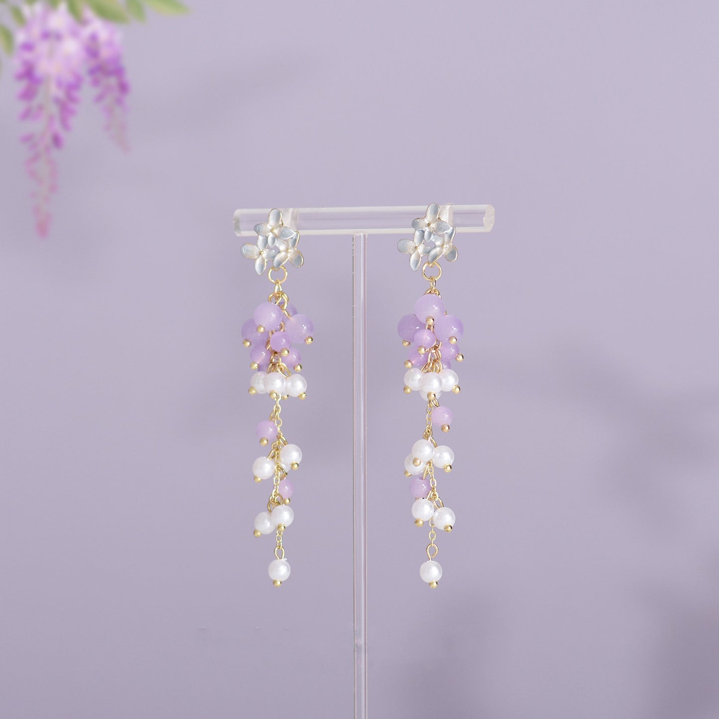 Korean Style Flower Beaded Women's Drop Earrings