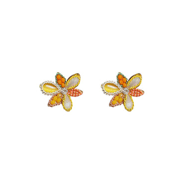 1 Pair Sweet Korean Style Flower Beaded Crystal Alloy Ear Studs