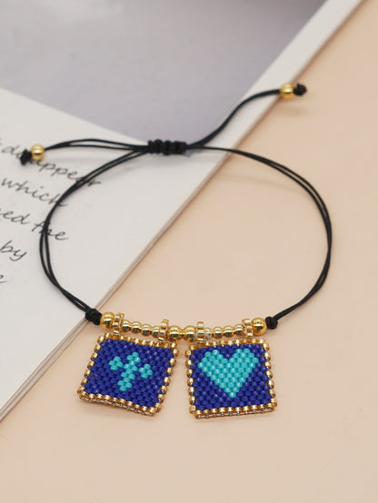 Novelty Heart Shape Eye Glass Braid Woven Belt Women's Bracelets