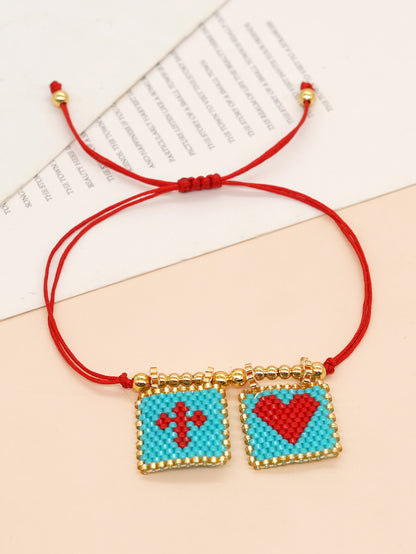 Novelty Heart Shape Eye Glass Braid Woven Belt Women's Bracelets