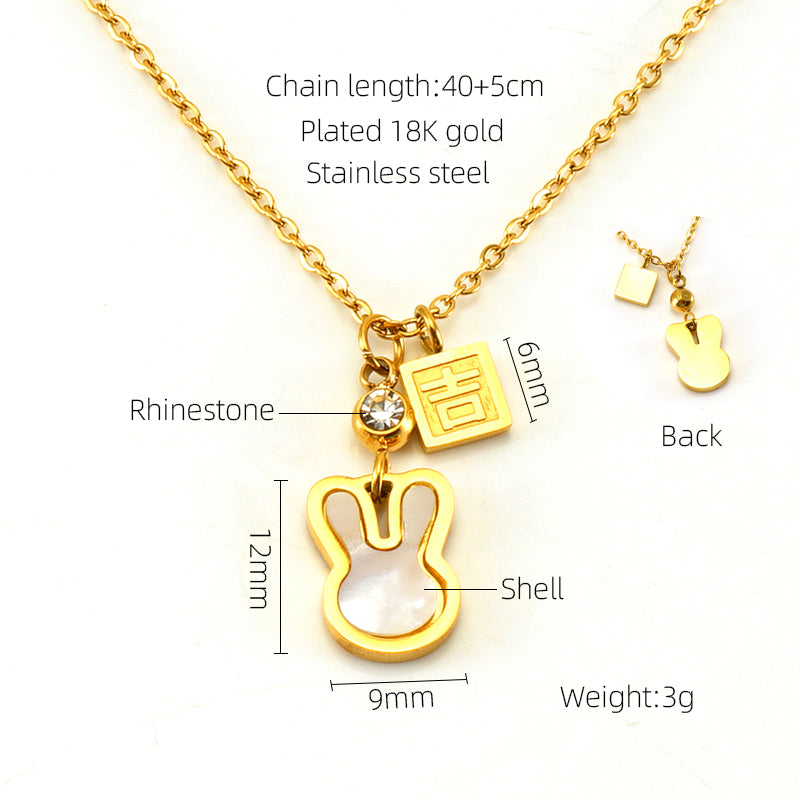 Cute Modern Style Rabbit Word Stainless Steel Plating Inlay Rhinestones 18k Gold Plated Pendant Necklace