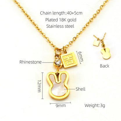 Cute Modern Style Rabbit Word Stainless Steel Plating Inlay Rhinestones 18k Gold Plated Pendant Necklace