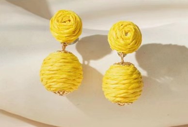 Bohemian Ball Raffia Handmade Women's Drop Earrings