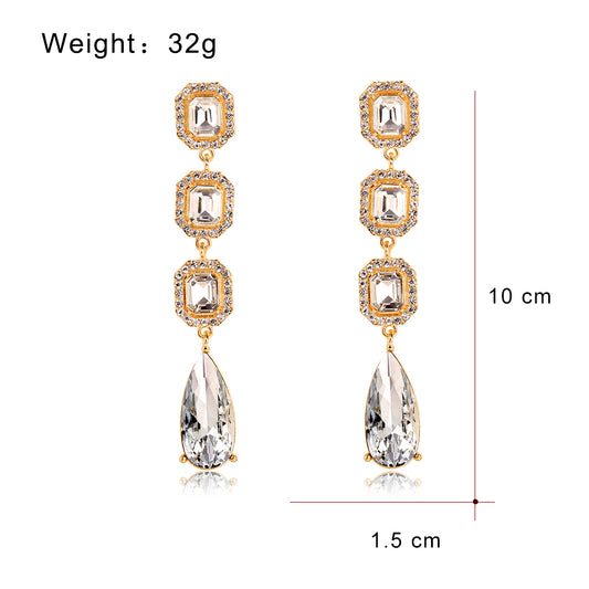 Lady Water Droplets Alloy Inlay Rhinestones Glass Women's Dangling Earrings