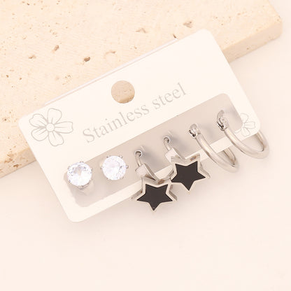 1 Set Vintage Style Simple Style Star Heart Shape Butterfly Enamel Stainless Steel Earrings