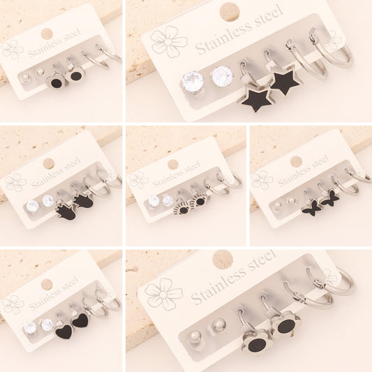 1 Set Vintage Style Simple Style Star Heart Shape Butterfly Enamel Stainless Steel Earrings