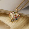 Retro Shiny Heart Shape Copper Plating Inlay Zircon 18k Gold Plated Pendant Necklace