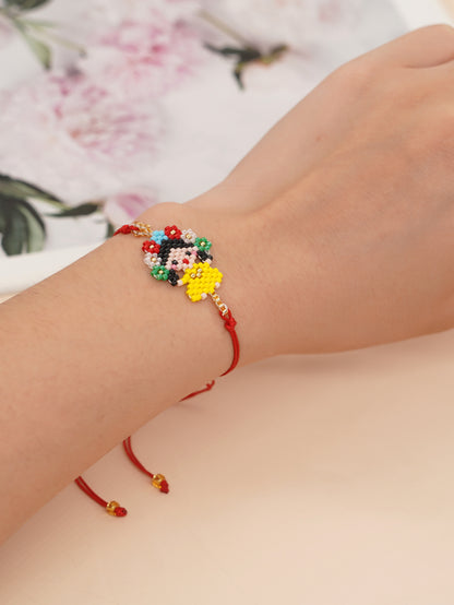 Bohemian Devil's Eye Heart Shape Flower Glass Rope Braid Women's Bracelets