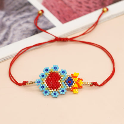 Bohemian Devil's Eye Heart Shape Flower Glass Rope Braid Women's Bracelets