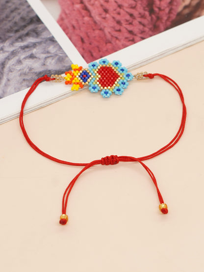 Bohemian Devil's Eye Heart Shape Flower Glass Rope Braid Women's Bracelets