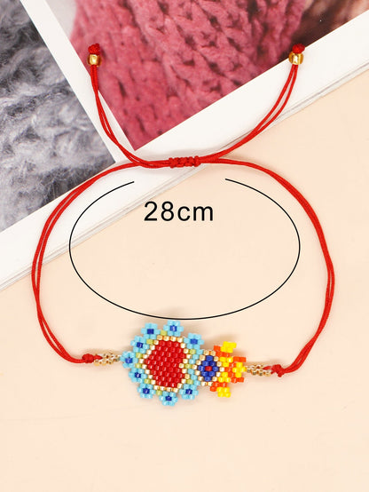 Bohemian Devil's Eye Heart Shape Flower Glass Rope Braid Women's Bracelets