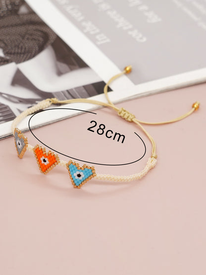 Bohemian Devil's Eye Heart Shape Flower Glass Rope Braid Women's Bracelets