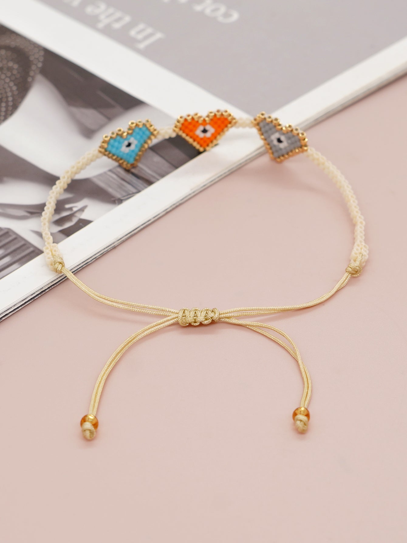 Bohemian Devil's Eye Heart Shape Flower Glass Rope Braid Women's Bracelets