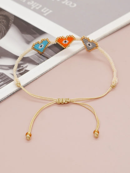 Bohemian Devil's Eye Heart Shape Flower Glass Rope Braid Women's Bracelets