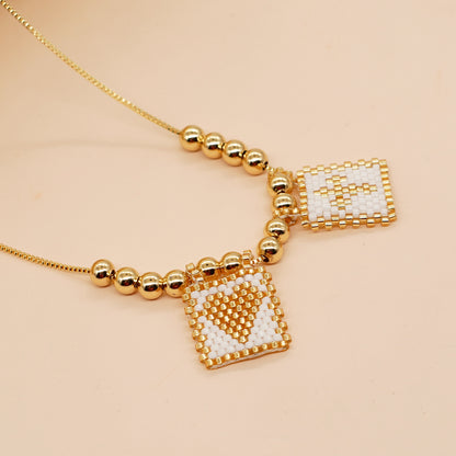 Casual Cross Fruit Heart Shape Glass Beaded Braid Chain Women's Necklace