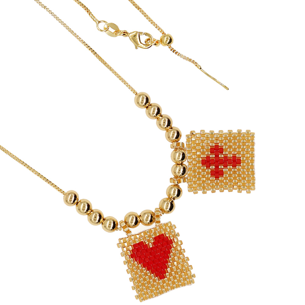 Casual Cross Fruit Heart Shape Glass Beaded Braid Chain Women's Necklace