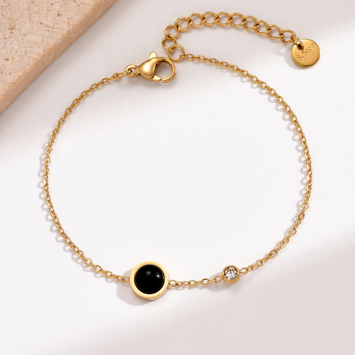 Casual Simple Style Round Stainless Steel Polishing Plating Inlay Acrylic Rhinestones 14k Gold Plated Women's Anklet