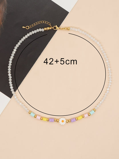 Commute Eye Flower Glass Metal Beaded Chain Women's Necklace