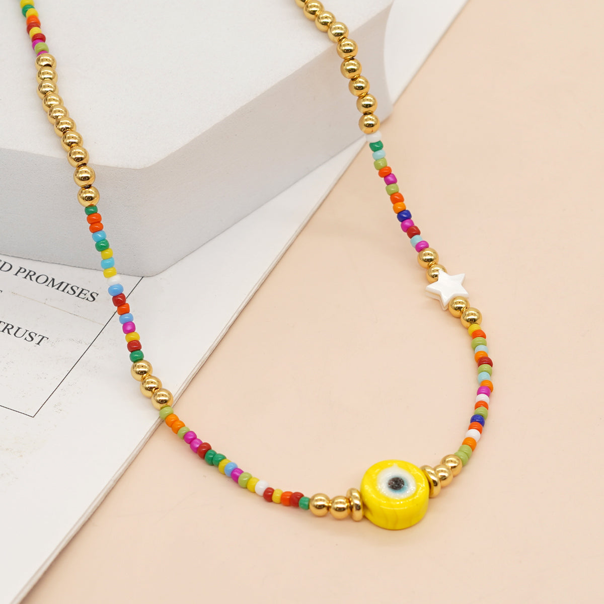 Commute Eye Flower Glass Metal Beaded Chain Women's Necklace