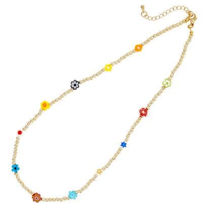 Commute Eye Flower Glass Metal Beaded Chain Women's Necklace