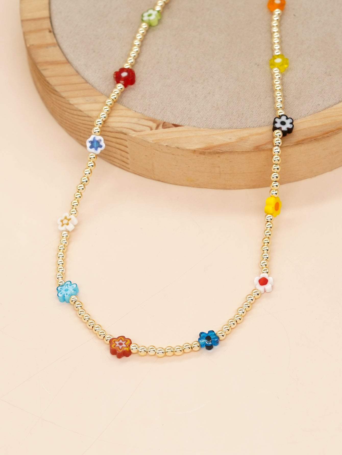 Commute Eye Flower Glass Metal Beaded Chain Women's Necklace