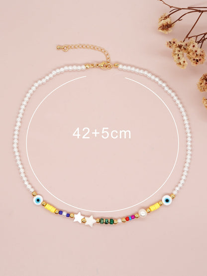 Commute Eye Flower Glass Metal Beaded Chain Women's Necklace