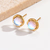 1 Pair Elegant Simple Style Round Polishing Plating Inlay Stainless Steel Moonstone 14k Gold Plated Ear Studs