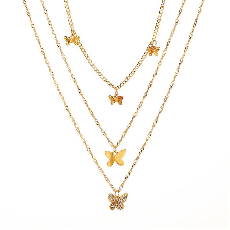 Casual Lady Star Moon Butterfly Alloy Metal Brass Plating Inlay Rhinestones Pearl Zircon 18k Gold Plated Gold Plated Silver Plated Layered Necklaces Long Necklace Necklace