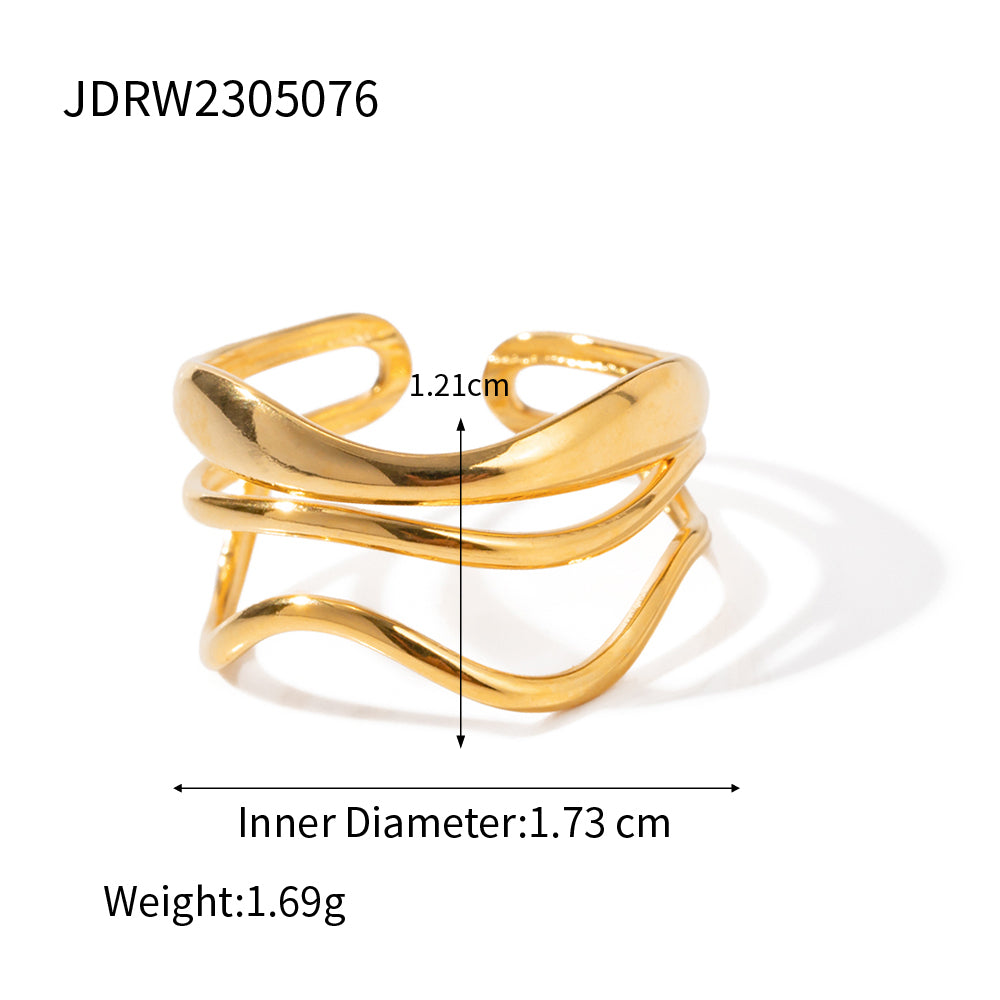 Ig Style Waves Stainless Steel Plating 18k Gold Plated Open Ring