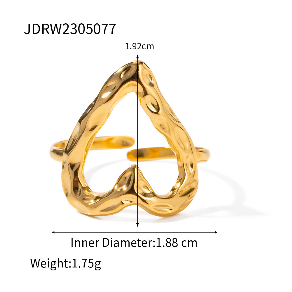 Simple Style Heart Shape Stainless Steel 18k Gold Plated Open Ring In Bulk