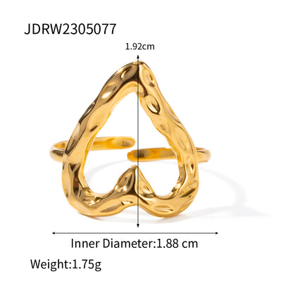 Simple Style Heart Shape Stainless Steel 18k Gold Plated Open Ring In Bulk