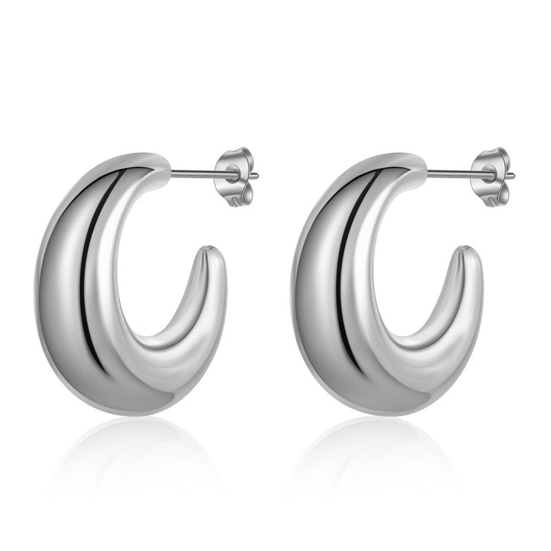 1 Pair Simple Style C Shape Polishing Stainless Steel Ear Studs