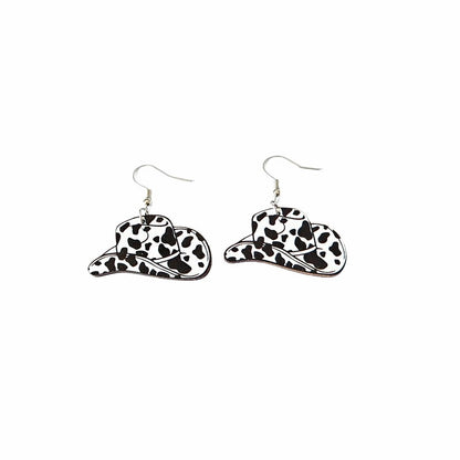 1 Pair Retro Cool Style Cow Pattern Boots Wood Drop Earrings