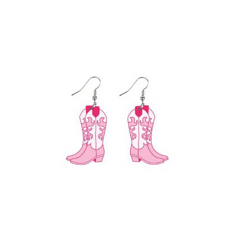 1 Pair Retro Cool Style Cow Pattern Boots Wood Drop Earrings