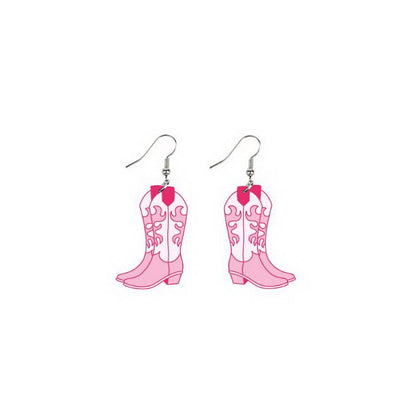 1 Pair Retro Cool Style Cow Pattern Boots Wood Drop Earrings