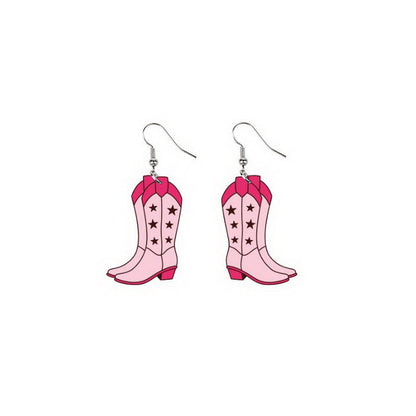 1 Pair Retro Cool Style Cow Pattern Boots Wood Drop Earrings