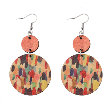 Bohemian Geometric Wood Printing Women's Drop Earrings