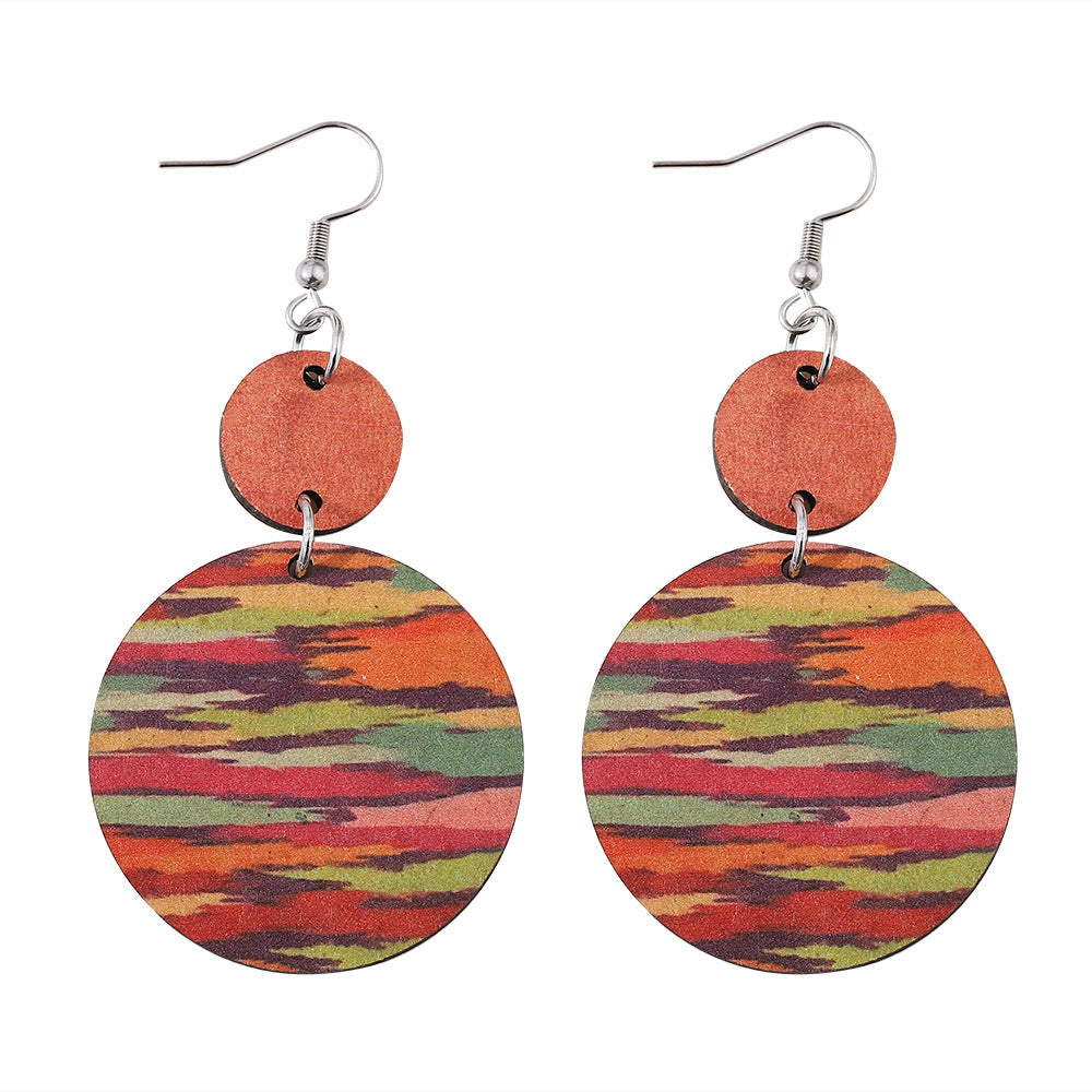 Bohemian Geometric Wood Printing Women's Drop Earrings