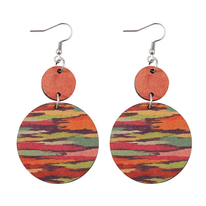 Bohemian Geometric Wood Printing Women's Drop Earrings