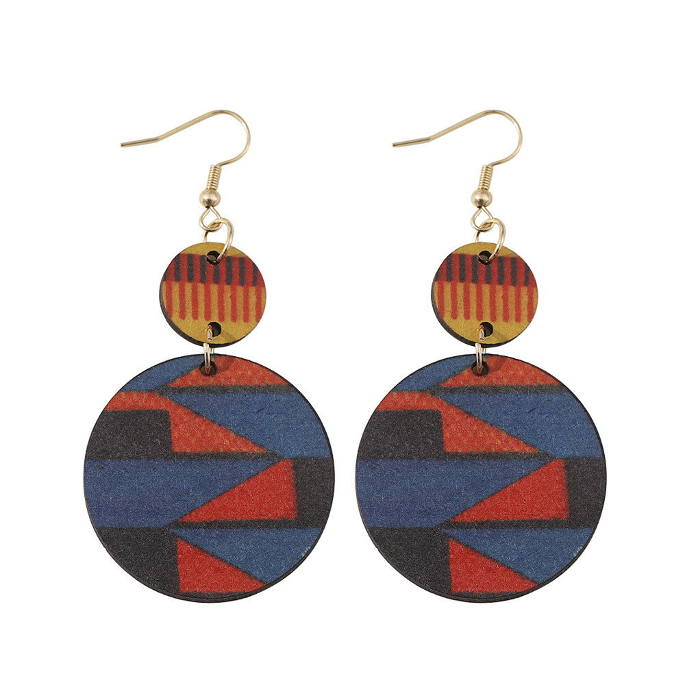 Bohemian Geometric Wood Printing Women's Drop Earrings