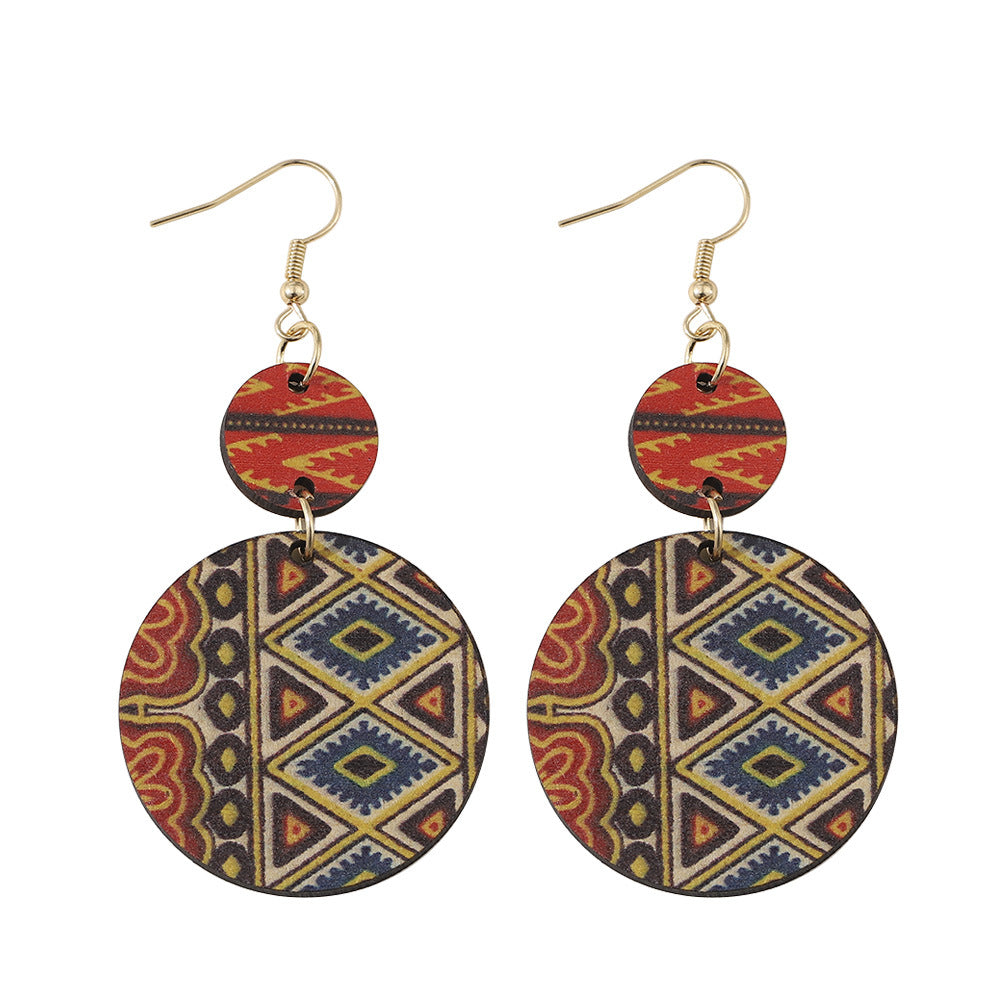 Bohemian Geometric Wood Printing Women's Drop Earrings