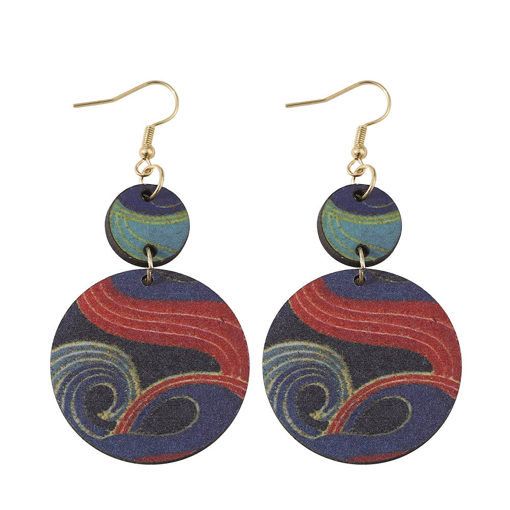 Bohemian Geometric Wood Printing Women's Drop Earrings