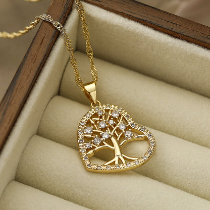 Simple Style Commute Heart Shape Copper Plating Inlay Zircon 18k Gold Plated Pendant Necklace