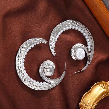 1 Pair Exaggerated Beach Moon Plating Inlay Synthetics Artificial Pearls Gold Plated Rhodium Plated Ear Studs