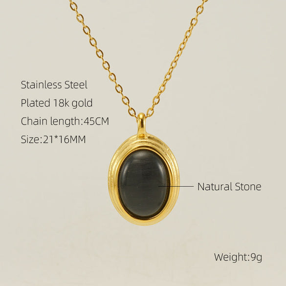 Wholesale Elegant Oval Stainless Steel Plating Inlay 18k Gold Plated Natural Stone Earrings Necklace