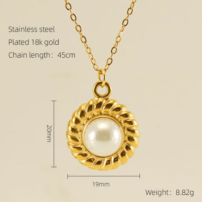 Retro Oval Eye Stainless Steel Plating Inlay Gem Pearl 18k Gold Plated Pendant Necklace Long Necklace