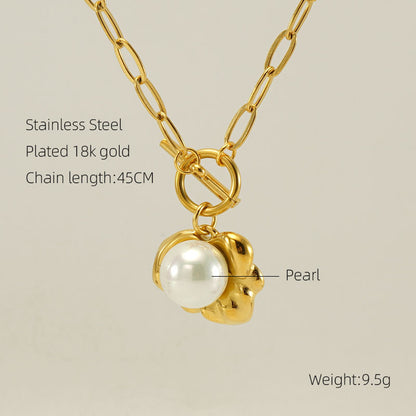 Retro Oval Eye Stainless Steel Plating Inlay Gem Pearl 18k Gold Plated Pendant Necklace Long Necklace