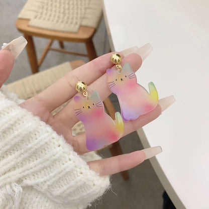 Cute Rabbit Colorful Cat Arylic Patchwork Women's Drop Earrings