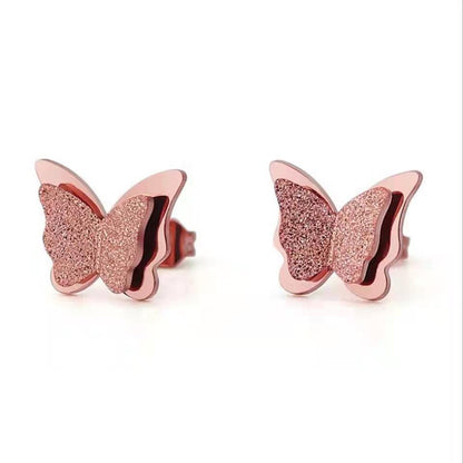 Ig Style Sweet Butterfly Stainless Steel Titanium Steel Plating 18k Gold Plated Earrings Necklace